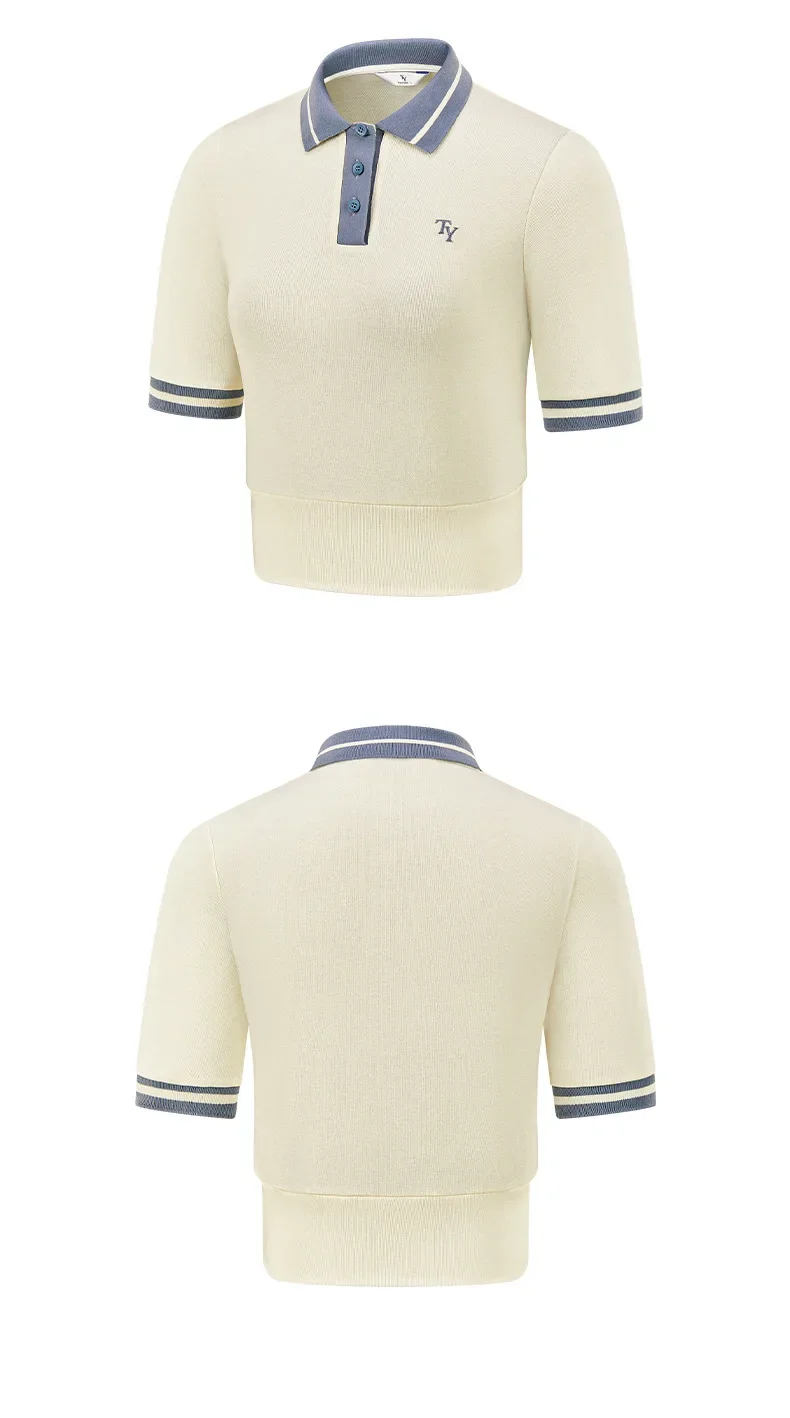 TTYGJ New Summer Women Sweaters T-Shirts Short Sleeve POLO Collar Knit Wears Female Slim Tops Classical Golf Clothing