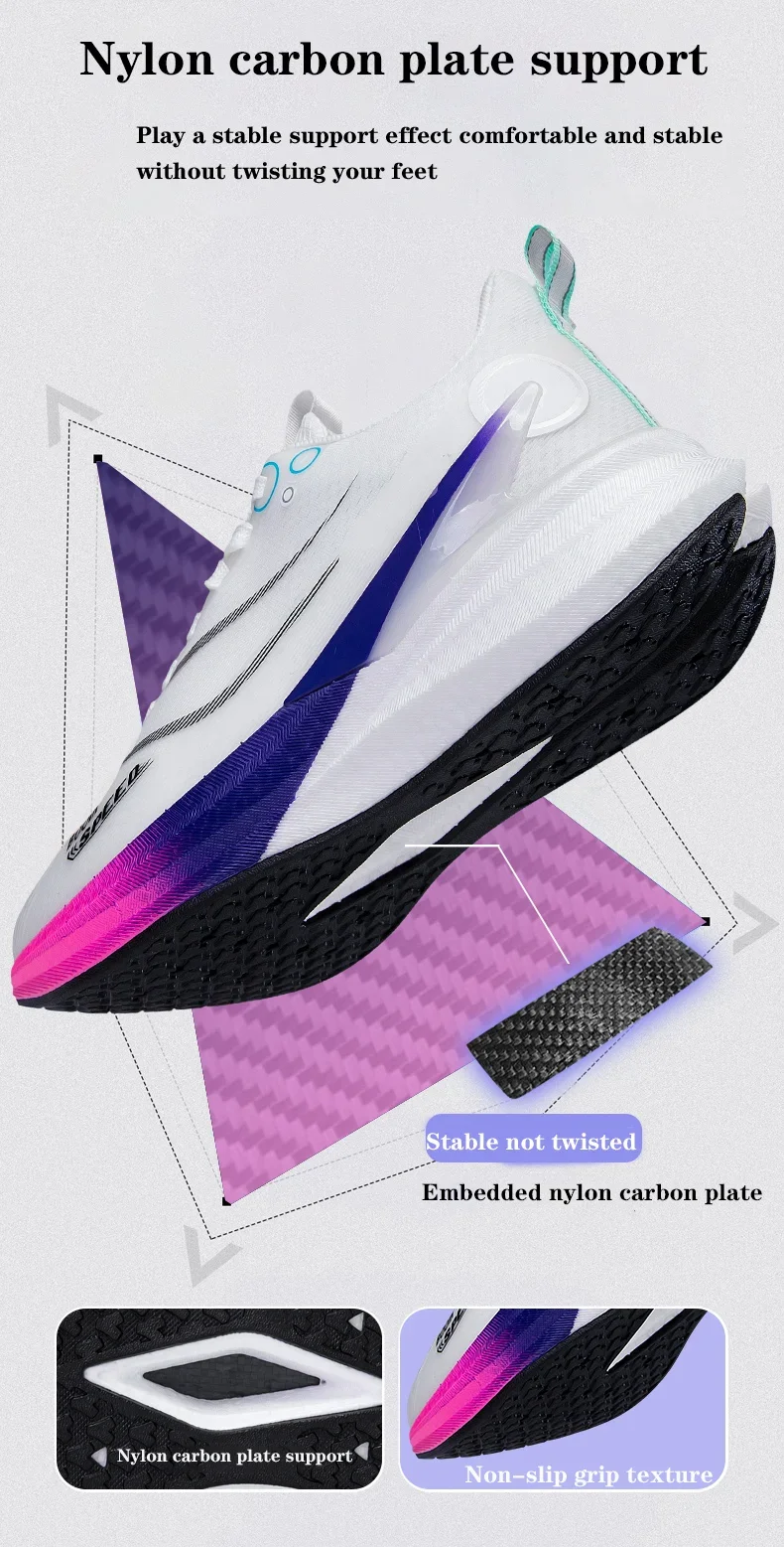 Professional Marathon Men Carbon Board Running Shoes Lightweight Breathable Comfortable Women Stable Support Sprint Sports Shoes
