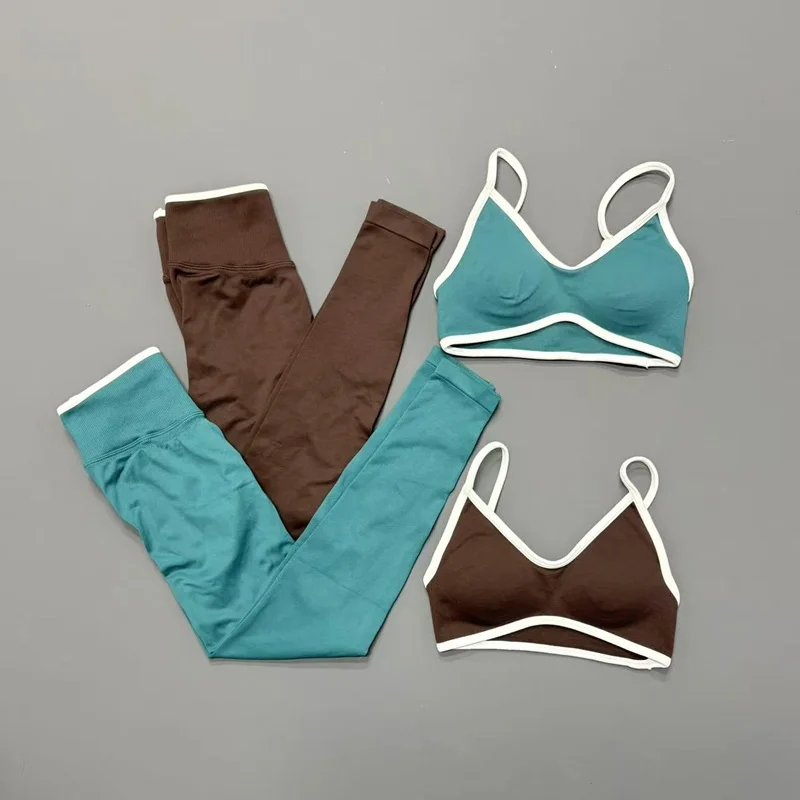 2Pcs Women Yoga Set Seamless Halter Strappy Push Up Backless Butt Lifting Scrunch Booty Lift Gym Fitness Active Athletic Shorts