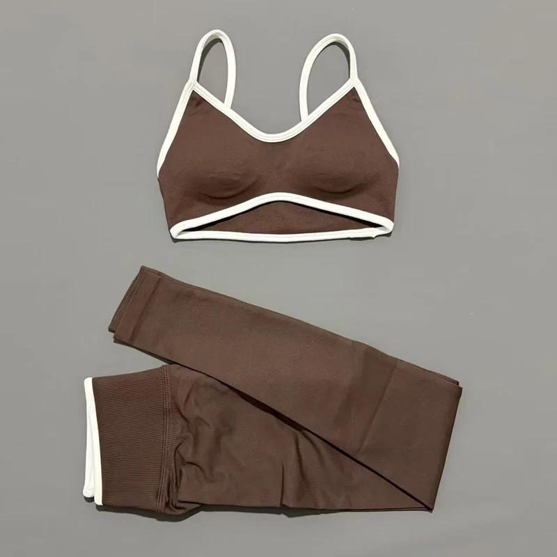 2Pcs Women Yoga Set Seamless Halter Strappy Push Up Backless Butt Lifting Scrunch Booty Lift Gym Fitness Active Athletic Shorts