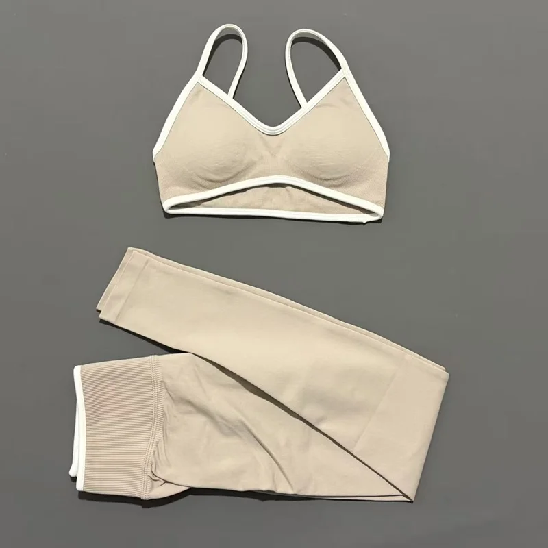 2Pcs Women Yoga Set Seamless Halter Strappy Push Up Backless Butt Lifting Scrunch Booty Lift Gym Fitness Active Athletic Shorts