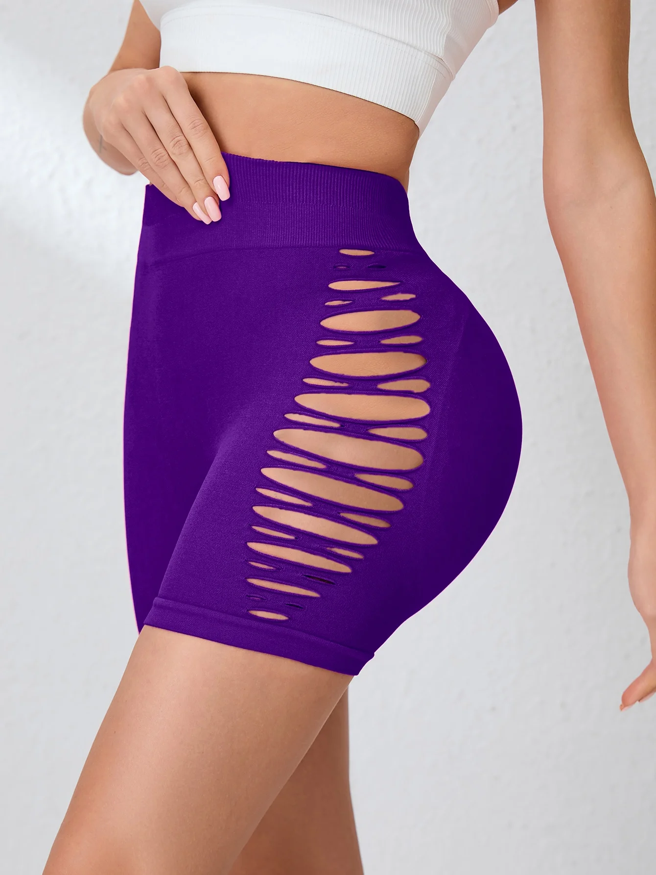 Women High Waist Cutout Biker Shorts Butt Lift Tummy Control Seamless Yoga Shorts Hollow Out Workout Running Gym Athletic Shorts