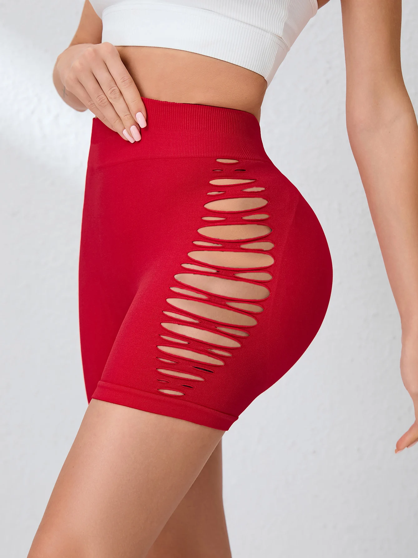 Women High Waist Cutout Biker Shorts Butt Lift Tummy Control Seamless Yoga Shorts Hollow Out Workout Running Gym Athletic Shorts
