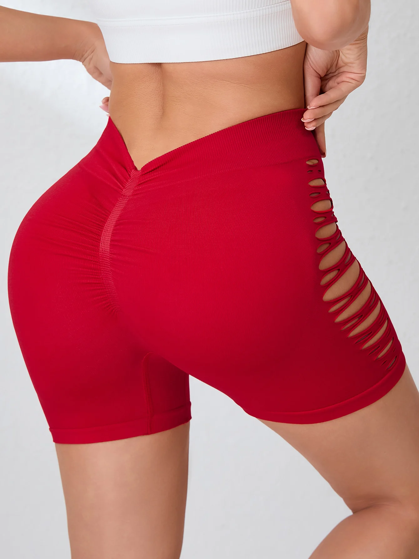 Women High Waist Cutout Biker Shorts Butt Lift Tummy Control Seamless Yoga Shorts Hollow Out Workout Running Gym Athletic Shorts