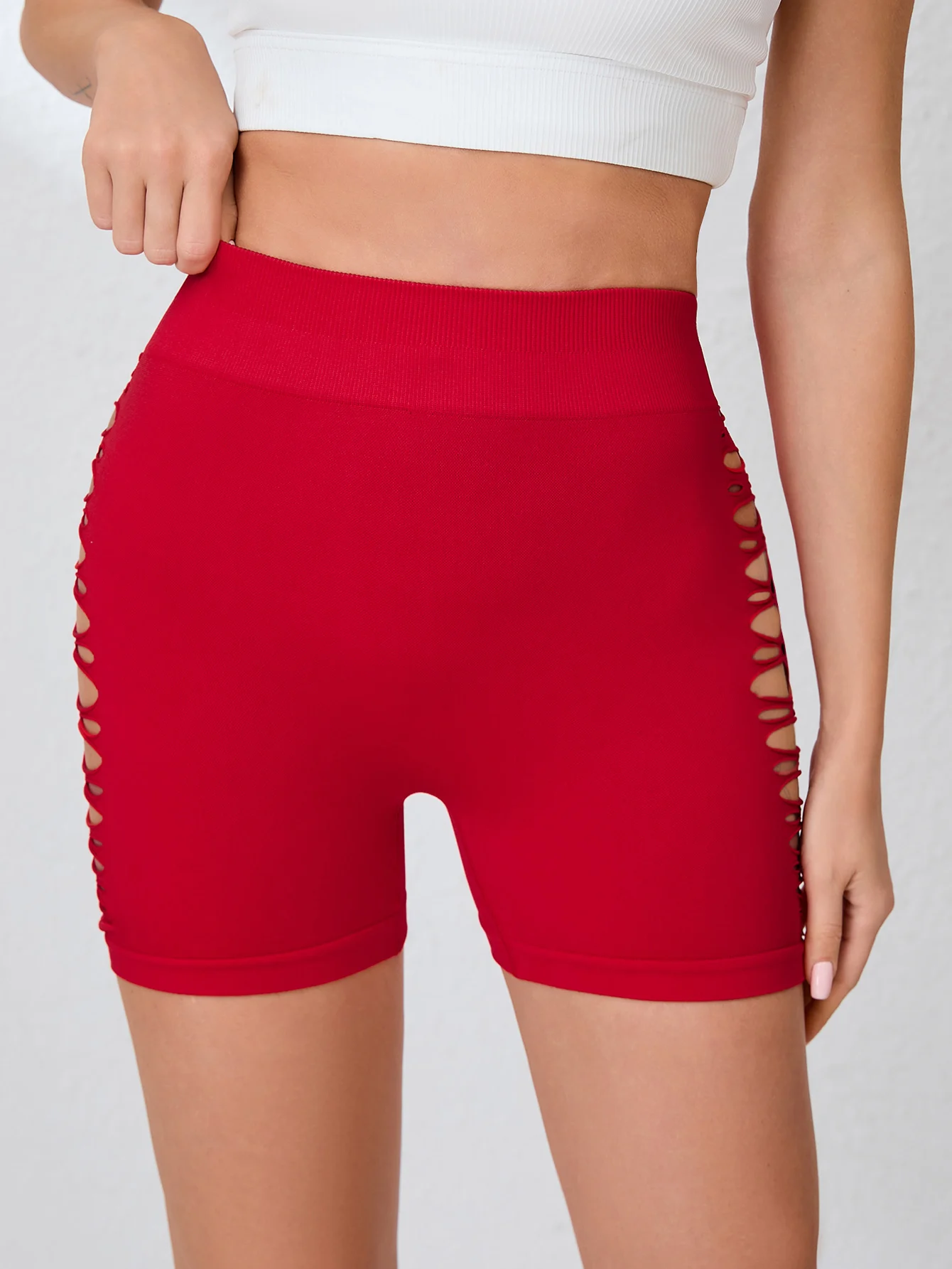 Women High Waist Cutout Biker Shorts Butt Lift Tummy Control Seamless Yoga Shorts Hollow Out Workout Running Gym Athletic Shorts