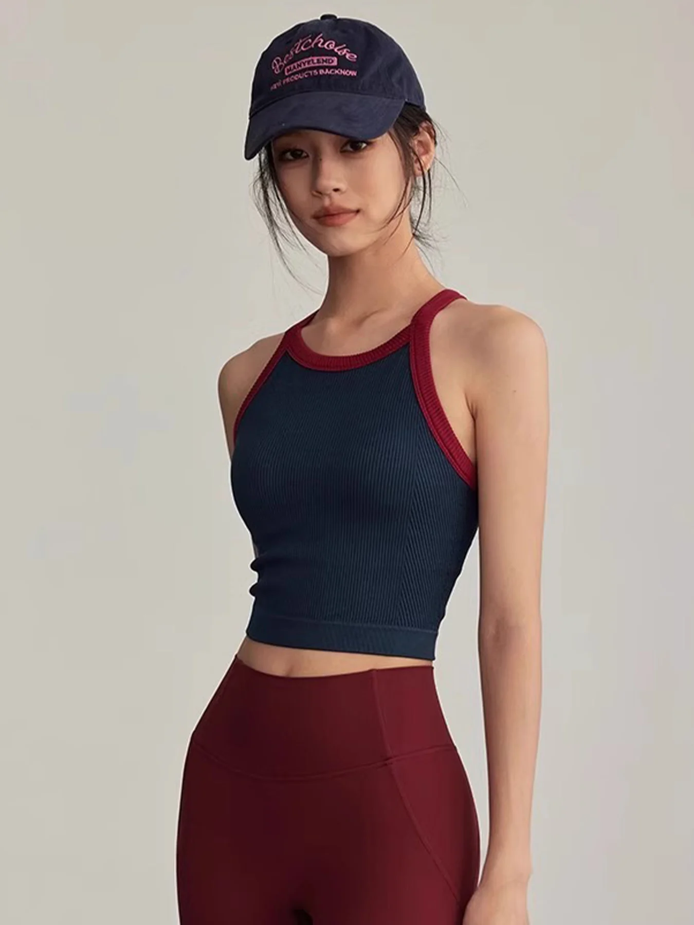 Women's Color Block Sports Bra & Yoga Tank Top Set, Shockproof Support for Running & Training, Stylish Outer-Wear Active Top