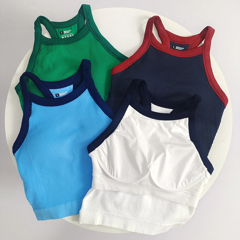 Women's Color Block Sports Bra & Yoga Tank Top Set, Shockproof Support for Running & Training, Stylish Outer-Wear Active Top