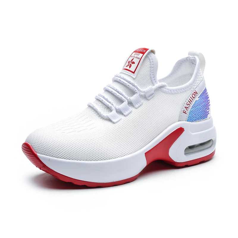 Women's Air Cushion Dance Shoes, Breathable Knit Jazz Sneakers with Sequins, Platform Walking Shoes for Modern Dancing 905
