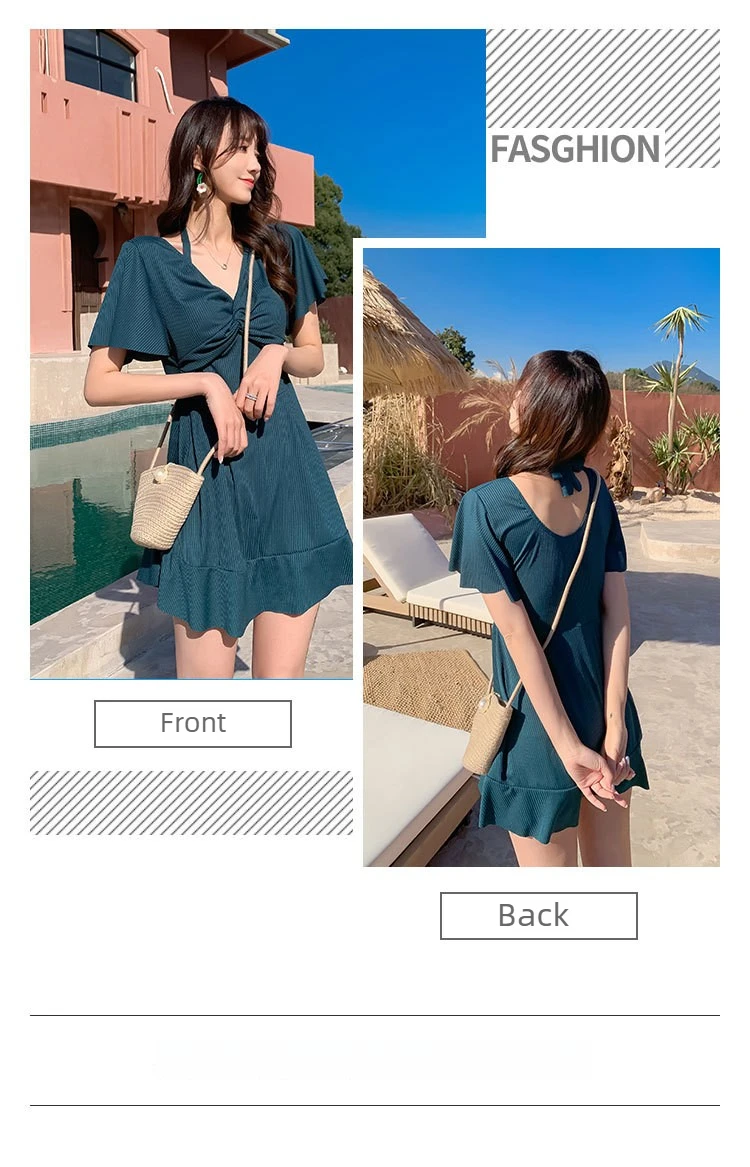 Fashionable split swimsuit hot spring swimming casual beach women's swimsuit plus size loose belly covering slimming swimsuit
