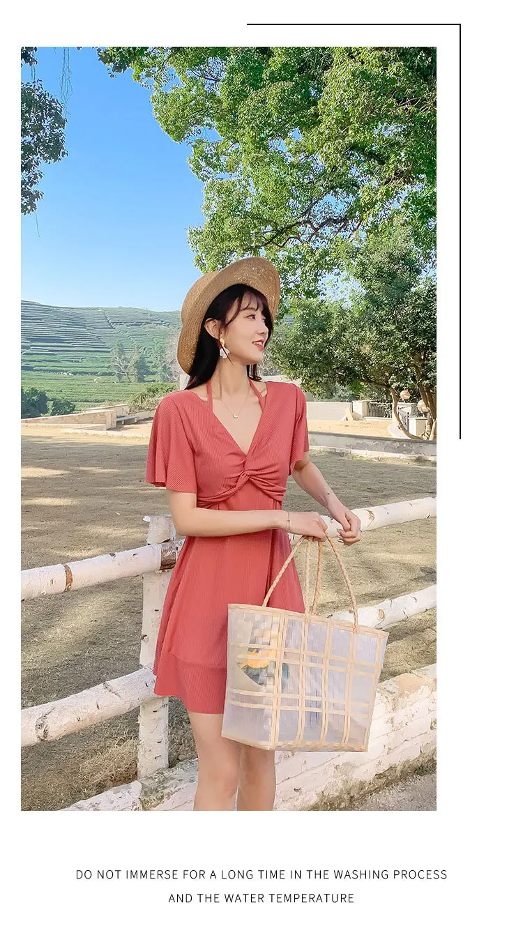 Fashionable split swimsuit hot spring swimming casual beach women's swimsuit plus size loose belly covering slimming swimsuit