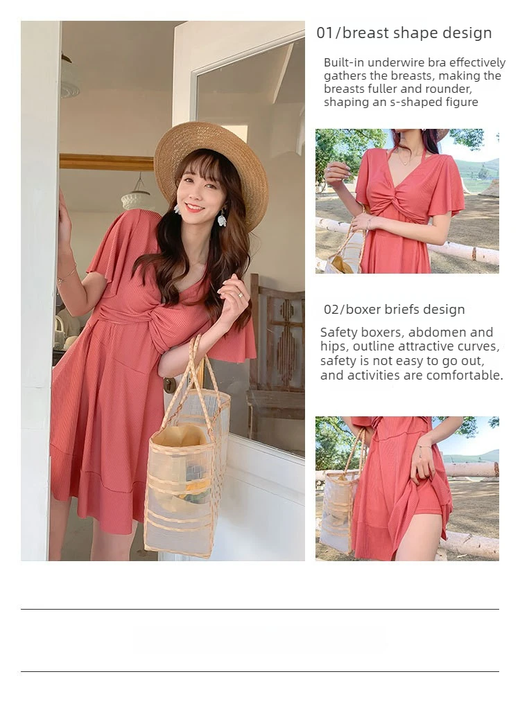 Fashionable split swimsuit hot spring swimming casual beach women's swimsuit plus size loose belly covering slimming swimsuit