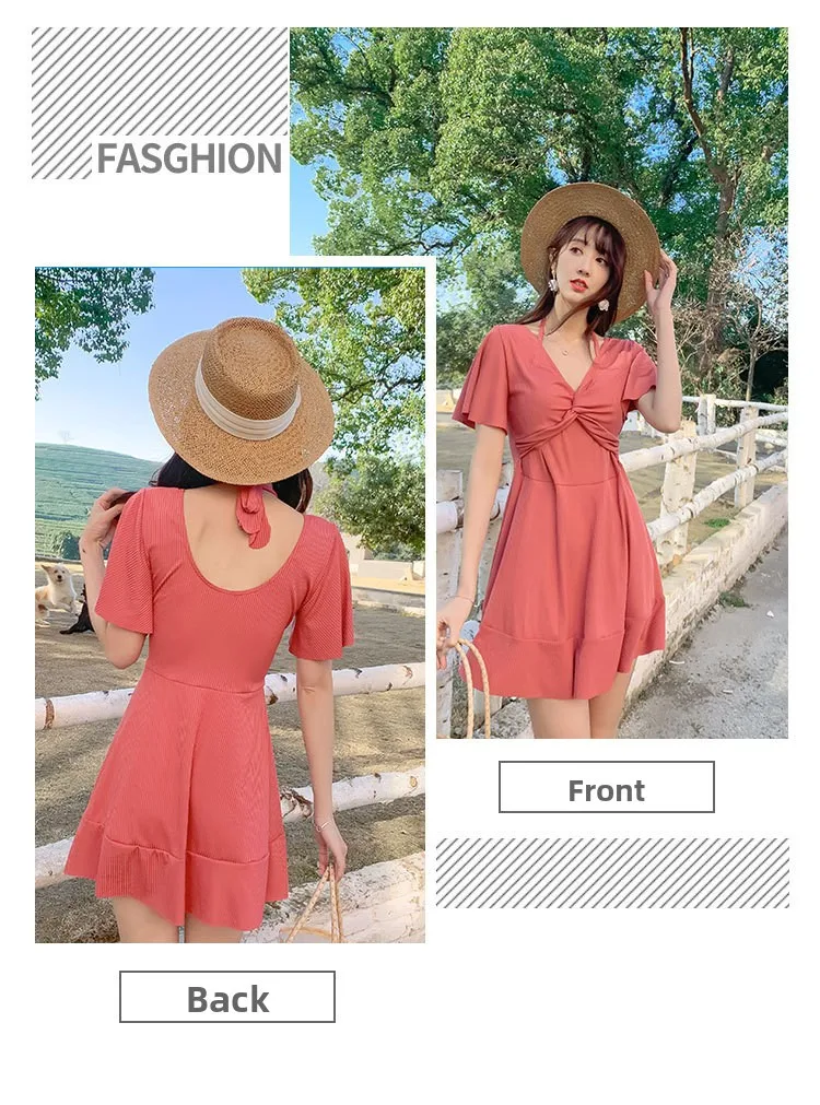 Fashionable split swimsuit hot spring swimming casual beach women's swimsuit plus size loose belly covering slimming swimsuit