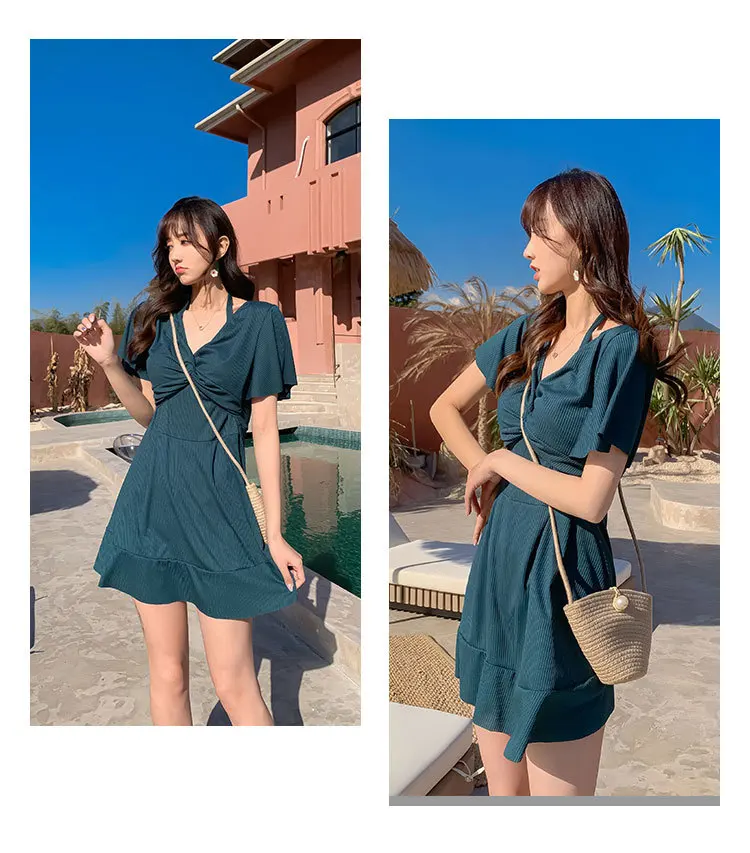 Fashionable split swimsuit hot spring swimming casual beach women's swimsuit plus size loose belly covering slimming swimsuit