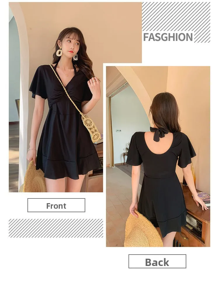 Fashionable split swimsuit hot spring swimming casual beach women's swimsuit plus size loose belly covering slimming swimsuit