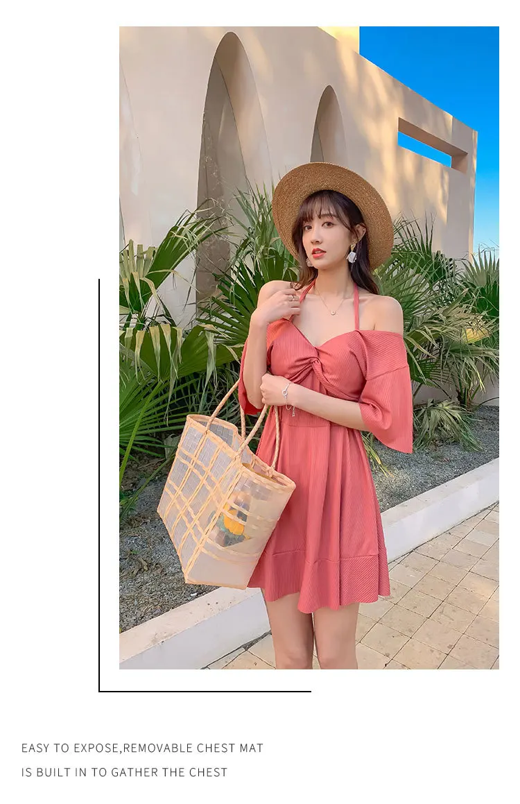 Fashionable split swimsuit hot spring swimming casual beach women's swimsuit plus size loose belly covering slimming swimsuit