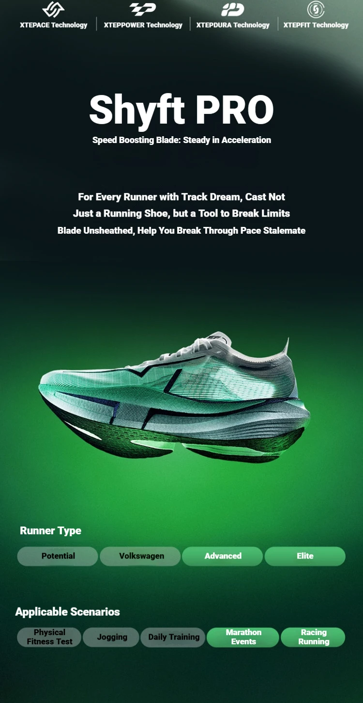 Xtep Shyft PRO For Men Combat Quick-Drying Outdoor Professional Marathon Shoes Thick Sole Cushioning Sneakers 874119110039