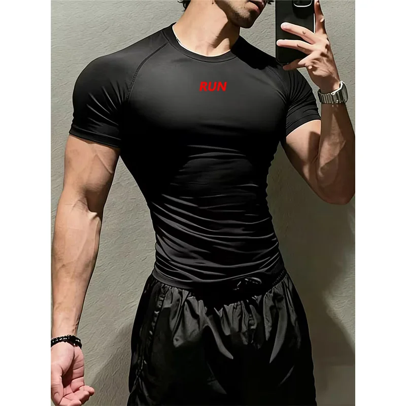 Men's Quick Dry Short Sleeve Gym Running Moisture Wicking Round Neck T-Shirt Training Exercise Gym Sport Shirt Tops Lightweight
