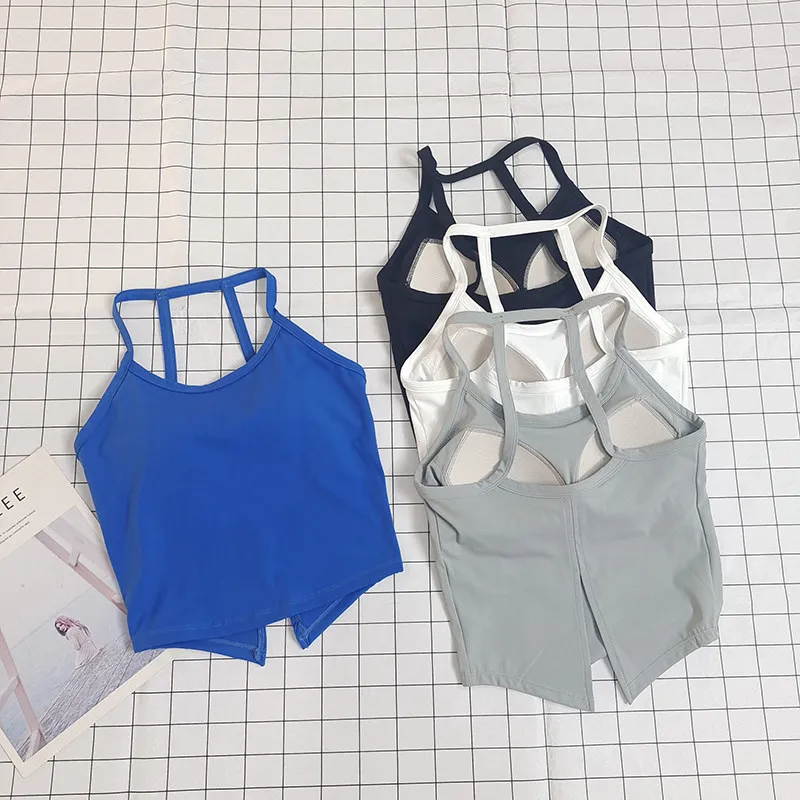 Women's Sexy Halter Sports Bra Tank - Built-in Pads, Strappy Yoga Pilates Gym Top, Outerwear-Friendly