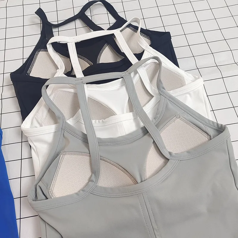 Women's Sexy Halter Sports Bra Tank - Built-in Pads, Strappy Yoga Pilates Gym Top, Outerwear-Friendly