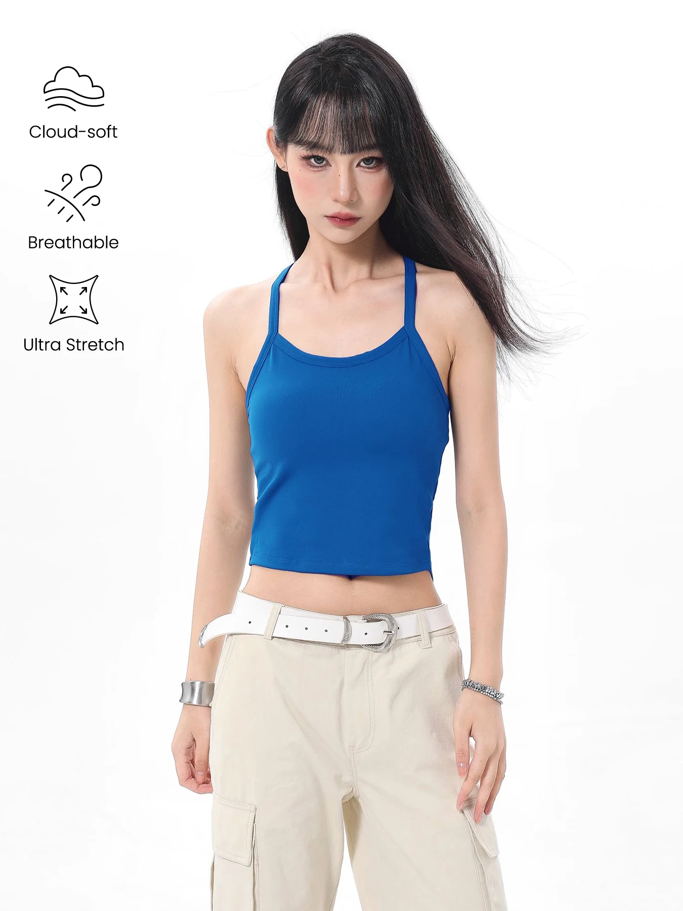 Women's Sexy Halter Sports Bra Tank - Built-in Pads, Strappy Yoga Pilates Gym Top, Outerwear-Friendly