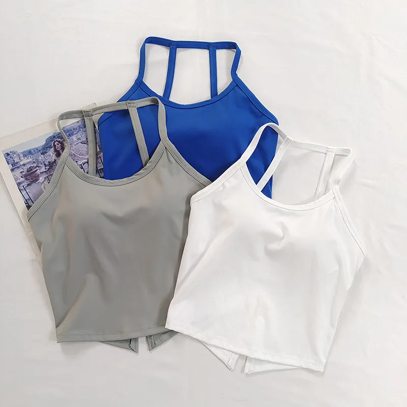 Women's Sexy Halter Sports Bra Tank - Built-in Pads, Strappy Yoga Pilates Gym Top, Outerwear-Friendly