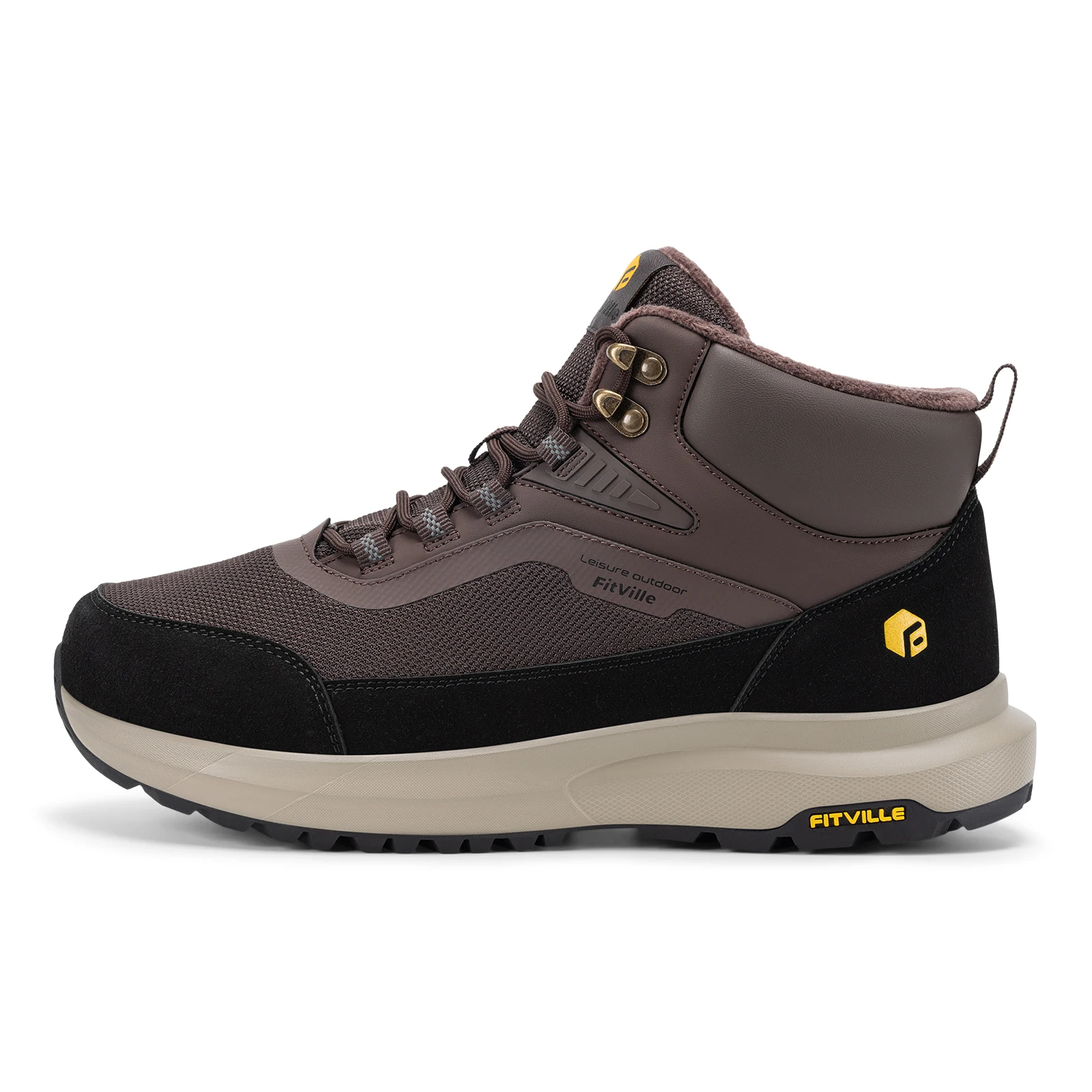 FitVille Extra Wide Hiking Shoes Mid-top Leather Climbing Shoes for Men Water-resistant Trekking Boots Arche Support Non-Slip