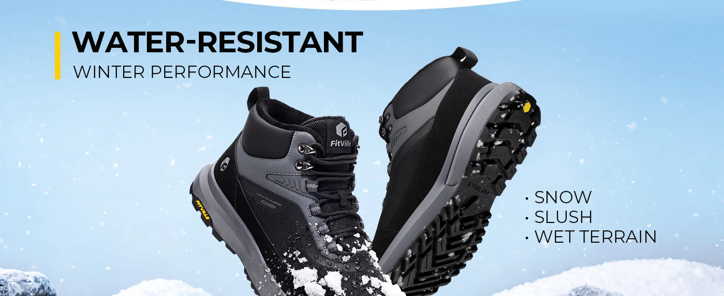 FitVille Extra Wide Hiking Shoes Mid-top Leather Climbing Shoes for Men Water-resistant Trekking Boots Arche Support Non-Slip