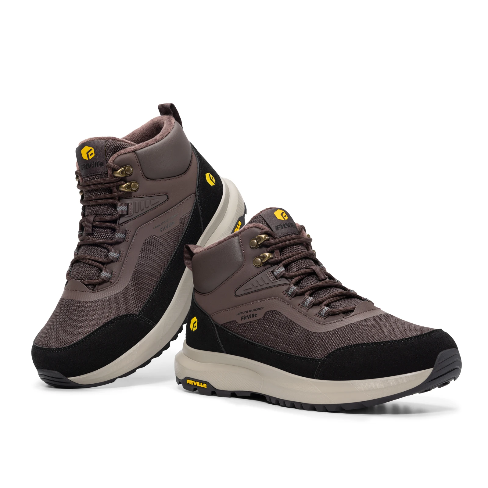 FitVille Extra Wide Hiking Shoes Mid-top Leather Climbing Shoes for Men Water-resistant Trekking Boots Arche Support Non-Slip