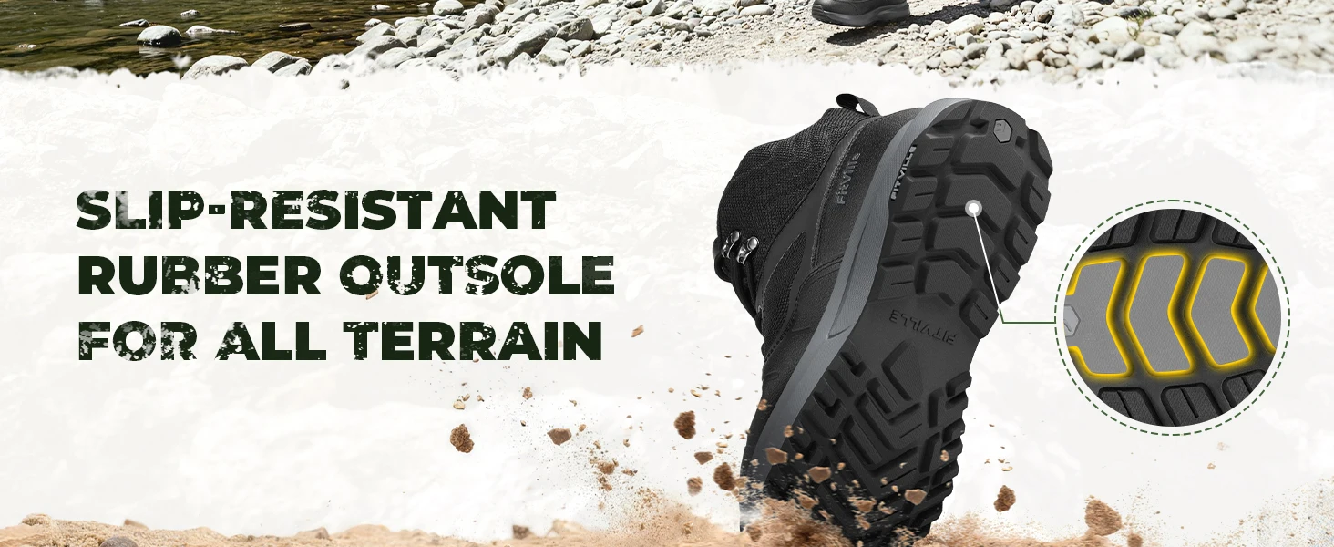 FitVille Extra Wide Hiking Shoes Mid-top Leather Climbing Shoes for Men Water-resistant Trekking Boots Arche Support Non-Slip