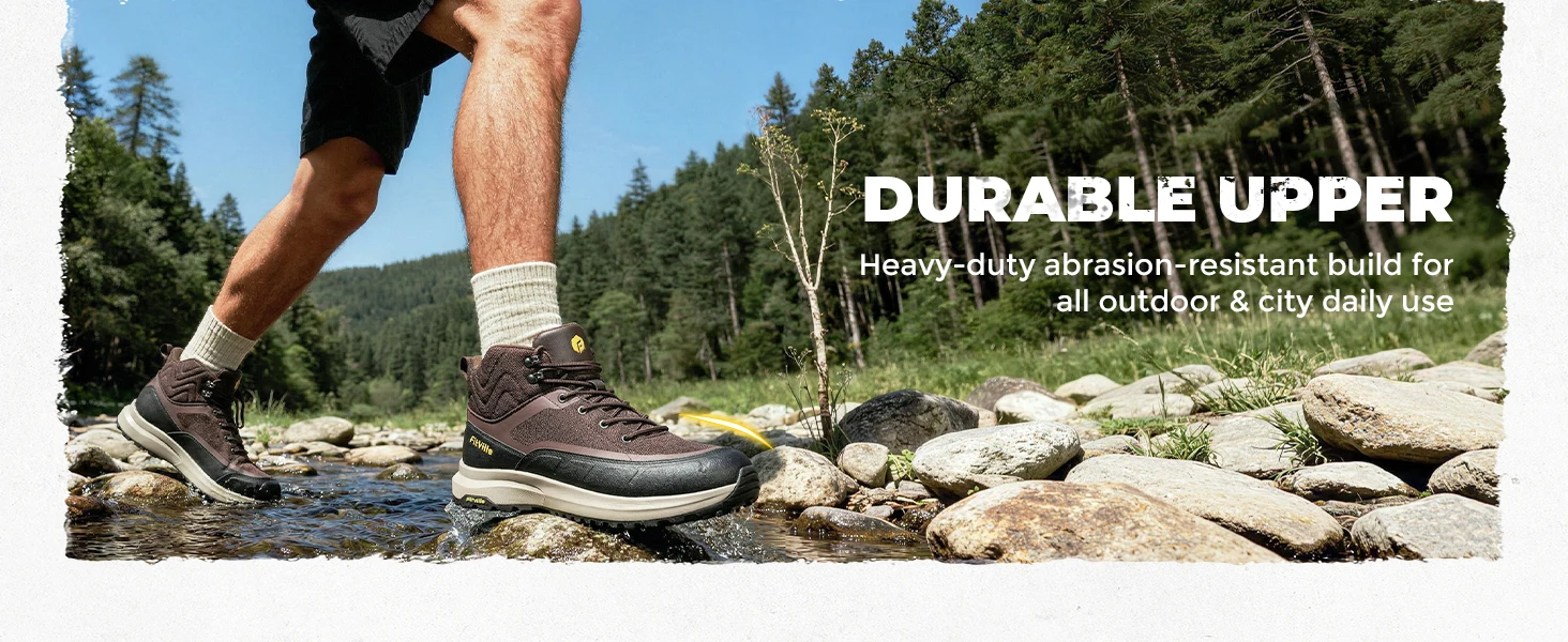 FitVille Extra Wide Hiking Shoes Mid-top Leather Climbing Shoes for Men Water-resistant Trekking Boots Arche Support Non-Slip