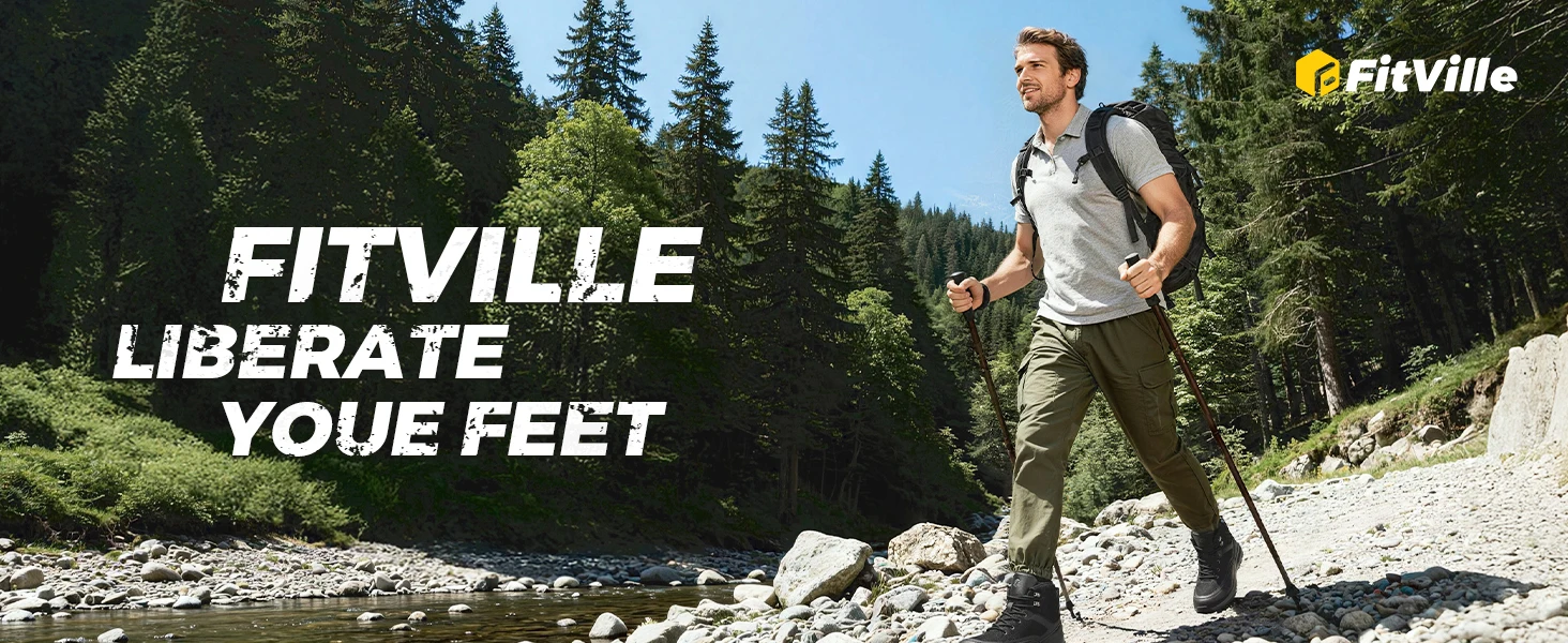 FitVille Extra Wide Hiking Shoes Mid-top Leather Climbing Shoes for Men Water-resistant Trekking Boots Arche Support Non-Slip