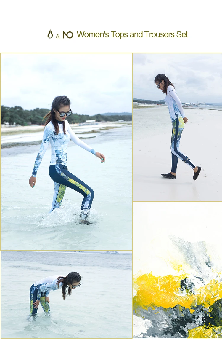 Nu-June Women Long Sleeve Rashguard Swimwear Print Surfing Top Diving Shirt Quick Dry Running Biking Rash Guard UPF50+ Swimsuit