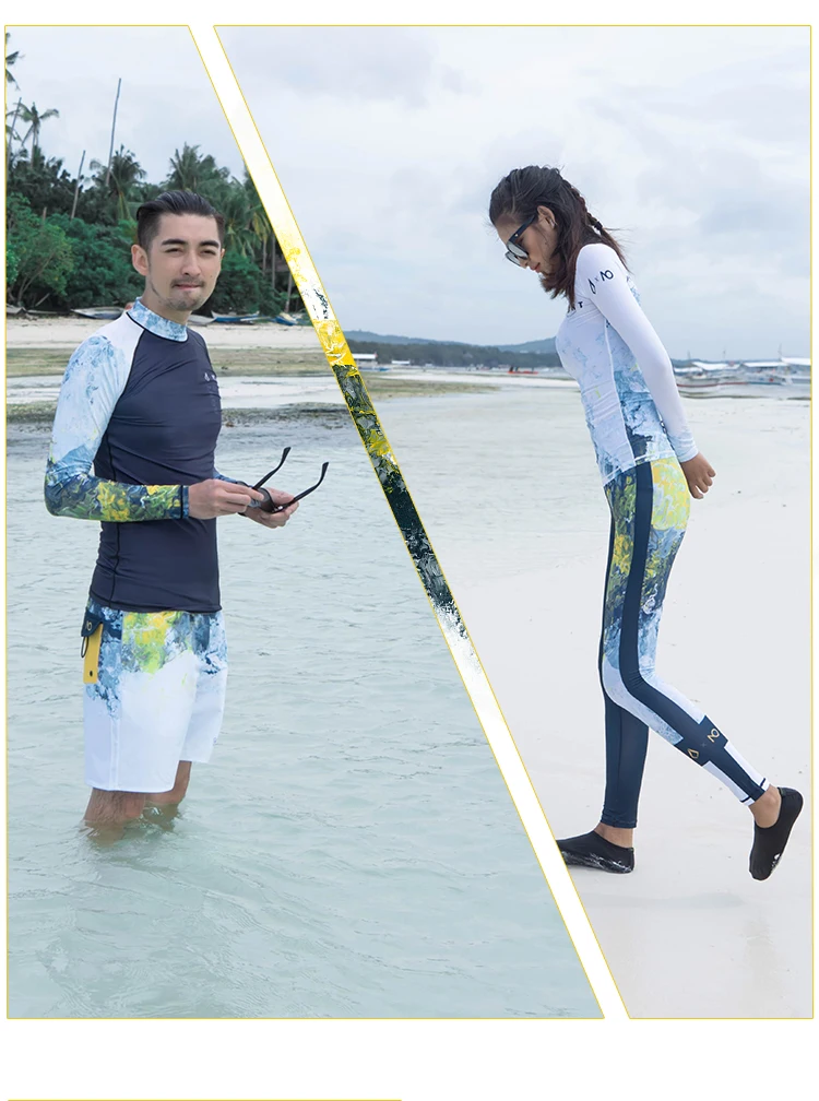 Nu-June Women Long Sleeve Rashguard Swimwear Print Surfing Top Diving Shirt Quick Dry Running Biking Rash Guard UPF50+ Swimsuit