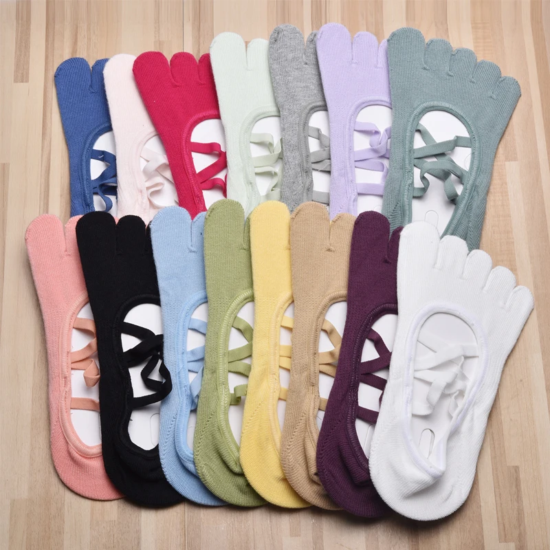 Professional Breathable Five Toe Pilates Socks Fitness Non-Slip Bandage Yoga Socks Women Backless Ballet Dance Workout Socks