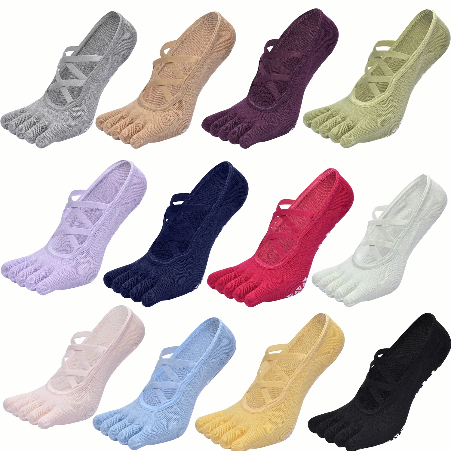 Professional Breathable Five Toe Pilates Socks Fitness Non-Slip Bandage Yoga Socks Women Backless Ballet Dance Workout Socks
