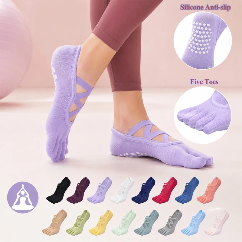 Professional Breathable Five Toe Pilates Socks Fitness Non-Slip Bandage Yoga Socks Women Backless Ballet Dance Workout Socks