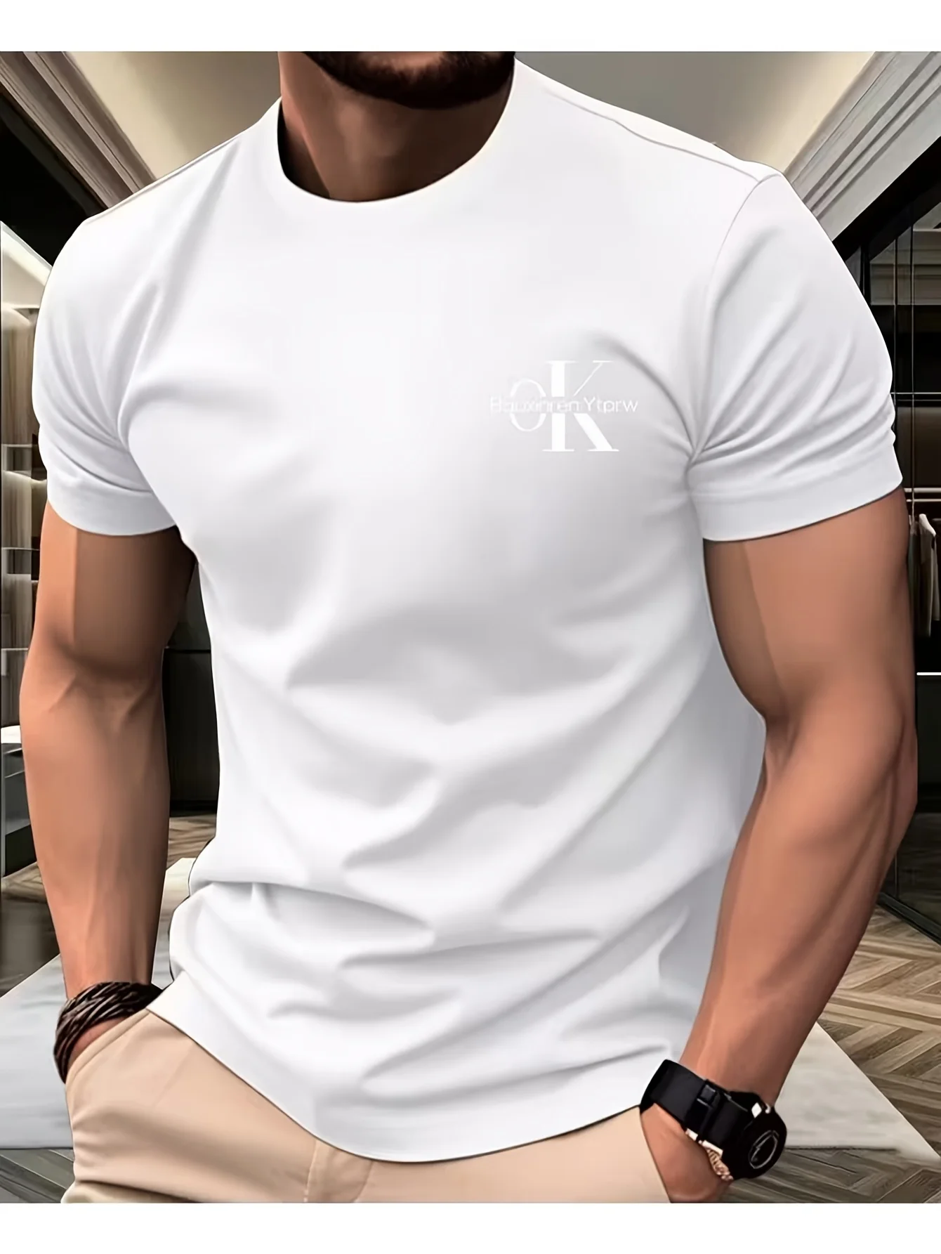 2026 Summer Men's Fashion Casual Streetwear Sport Sweat-Wicking Breathable Printed Crew Neck Short Sleeve T-Shirt