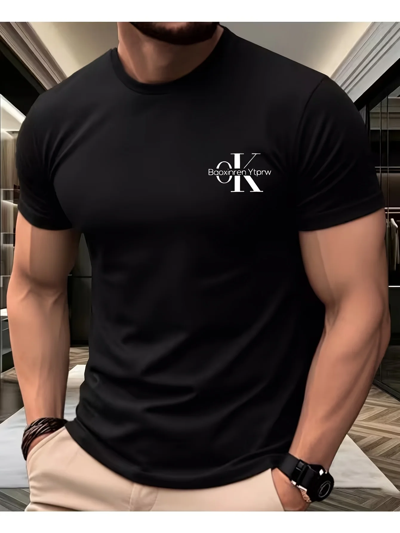 2026 Summer Men's Fashion Casual Streetwear Sport Sweat-Wicking Breathable Printed Crew Neck Short Sleeve T-Shirt