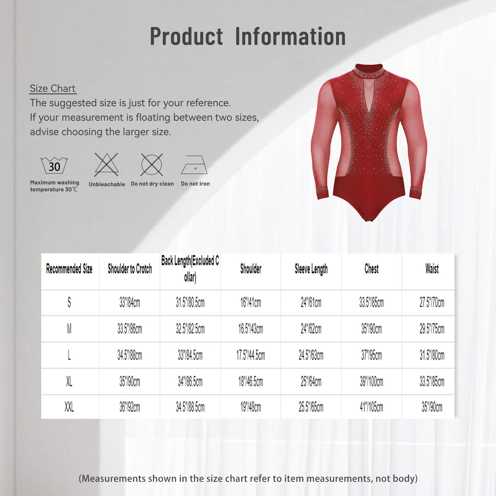 Men Long Sleeve Shiny Rhinestone Sheer Mesh Figure Skating Bodysuit Latin Dance Cha-cha Ballet Gymnastics Leotard Dancewear