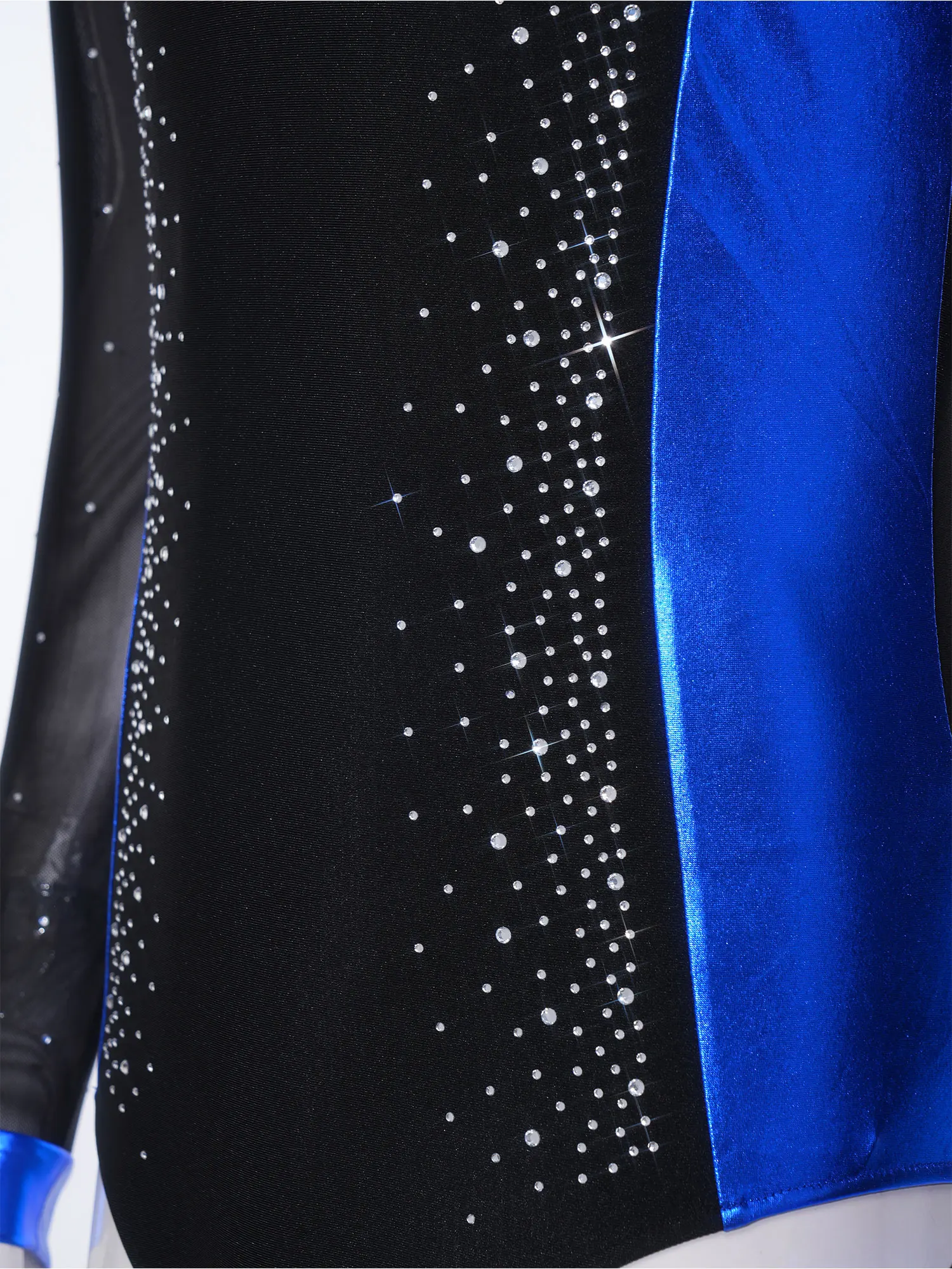 Men Long Sleeve Shiny Rhinestone Sheer Mesh Figure Skating Bodysuit Latin Dance Cha-cha Ballet Gymnastics Leotard Dancewear