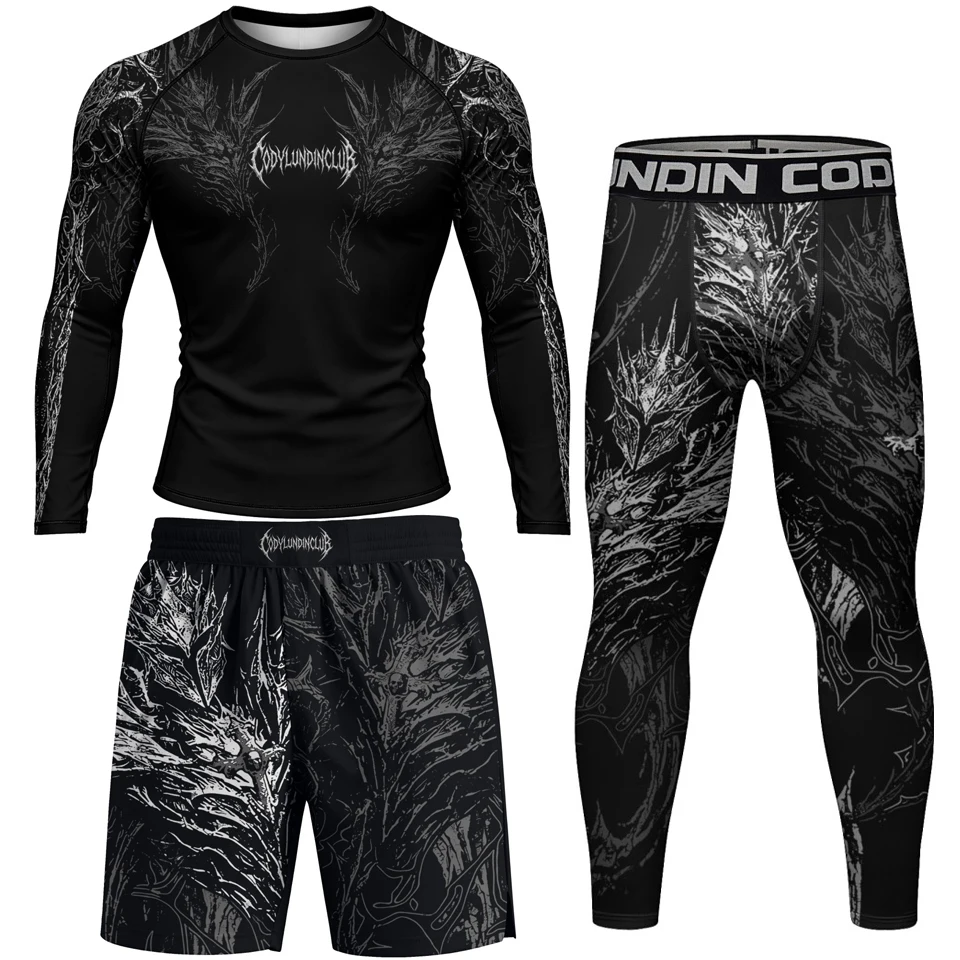 No Gi Bjj Rash Guard MMA T-shirt+Short Sets Jiu Jitsu Rashguard For Men Grappling Muay Thai Training Boxing Jereys Sportswear