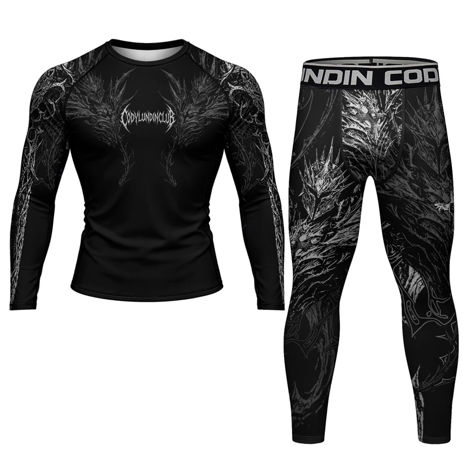 No Gi Bjj Rash Guard MMA T-shirt+Short Sets Jiu Jitsu Rashguard For Men Grappling Muay Thai Training Boxing Jereys Sportswear