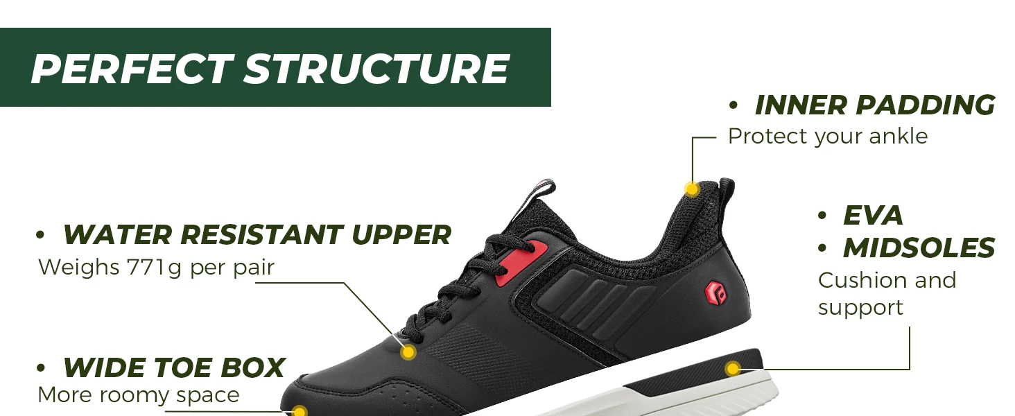 Fitville Professional Men's Golf Shoes Extra Wide Toe Casual Golfer Sneakers Cushioned Water Resistant Sport Shoes for Men