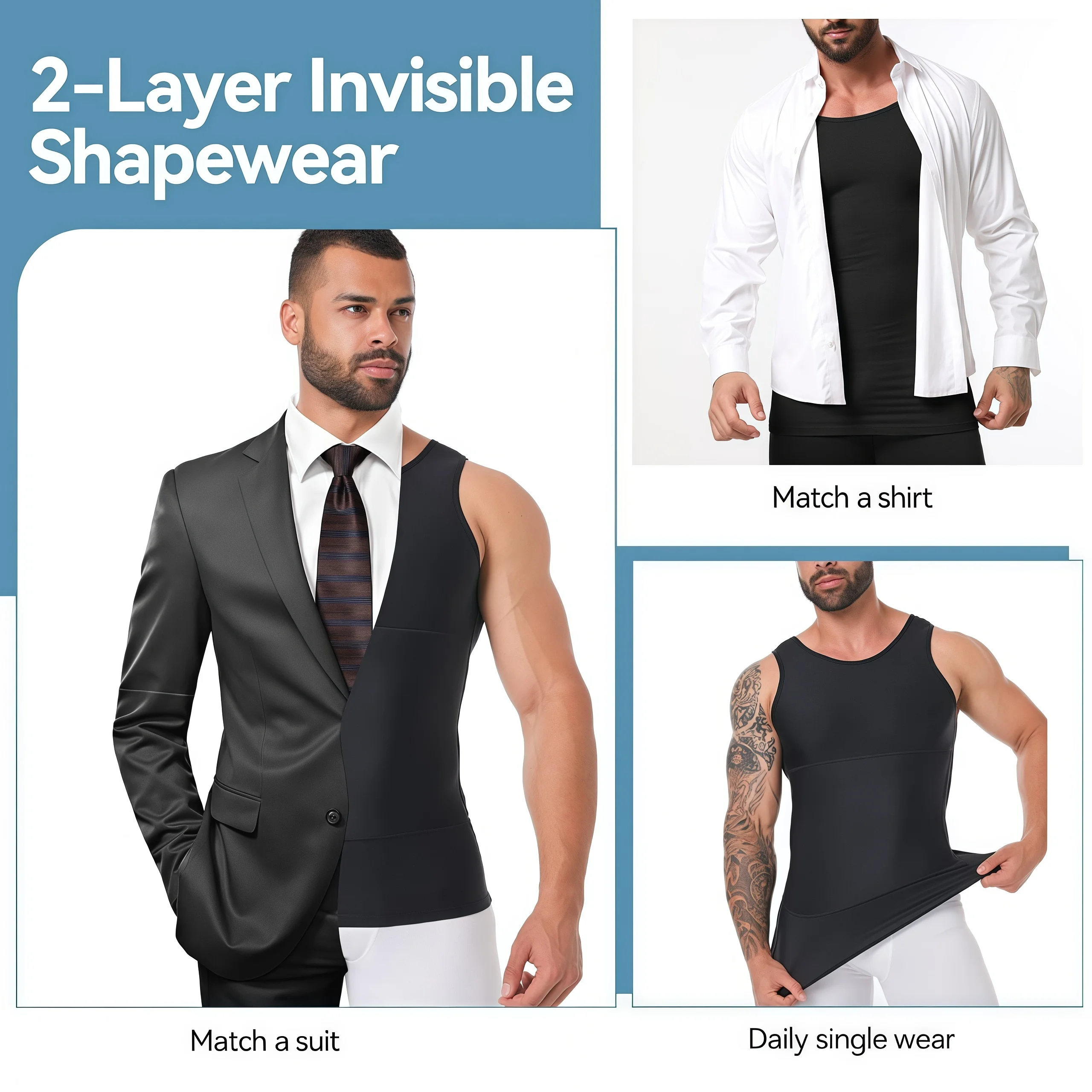Men's Compression Tank Top Vest, Slimming Body Shaper Undershirt, Abs Abdomen Chest Control Workout Shapewear for Daily Fitness