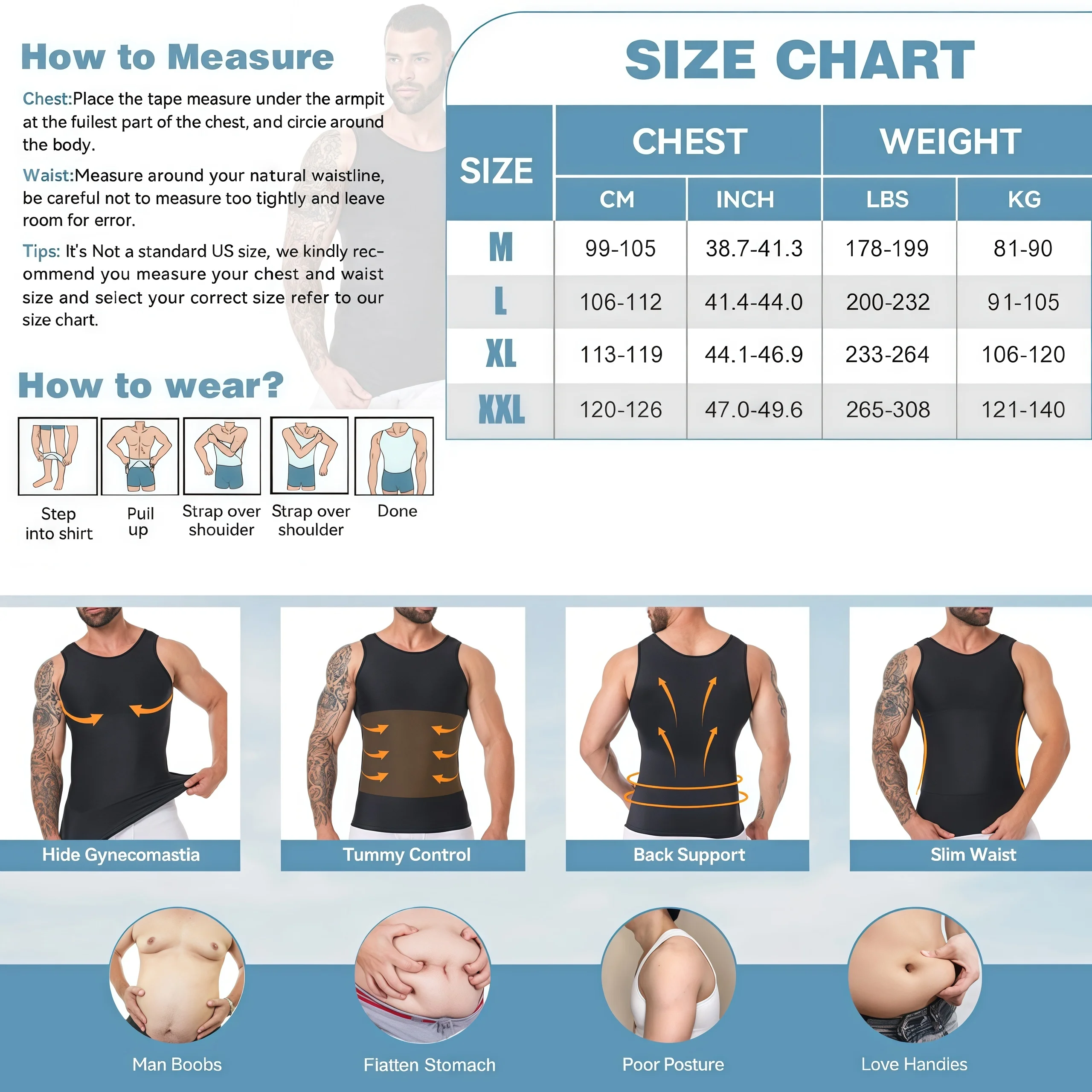 Men's Compression Tank Top Vest, Slimming Body Shaper Undershirt, Abs Abdomen Chest Control Workout Shapewear for Daily Fitness