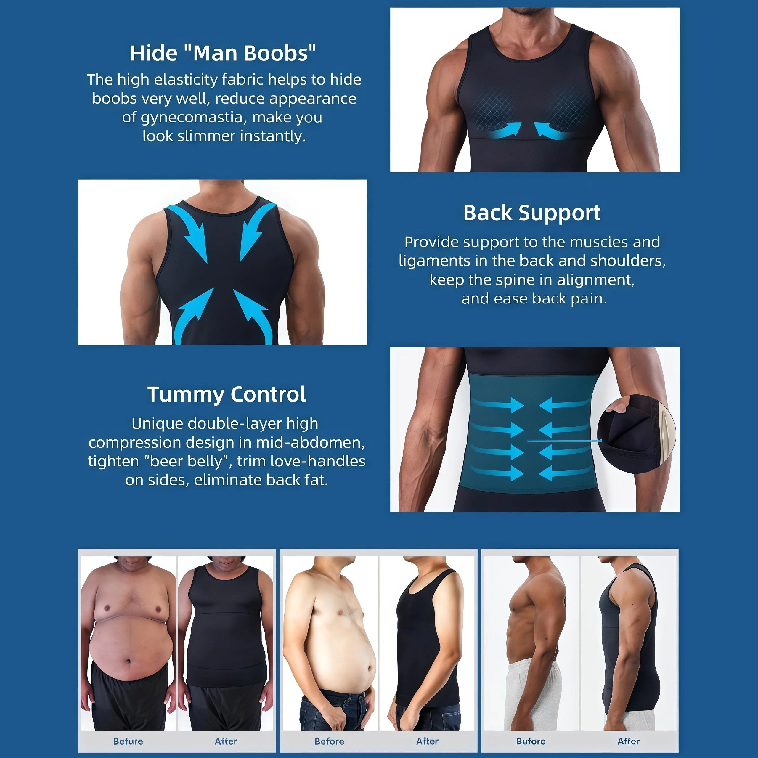 Men's Compression Tank Top Vest, Slimming Body Shaper Undershirt, Abs Abdomen Chest Control Workout Shapewear for Daily Fitness
