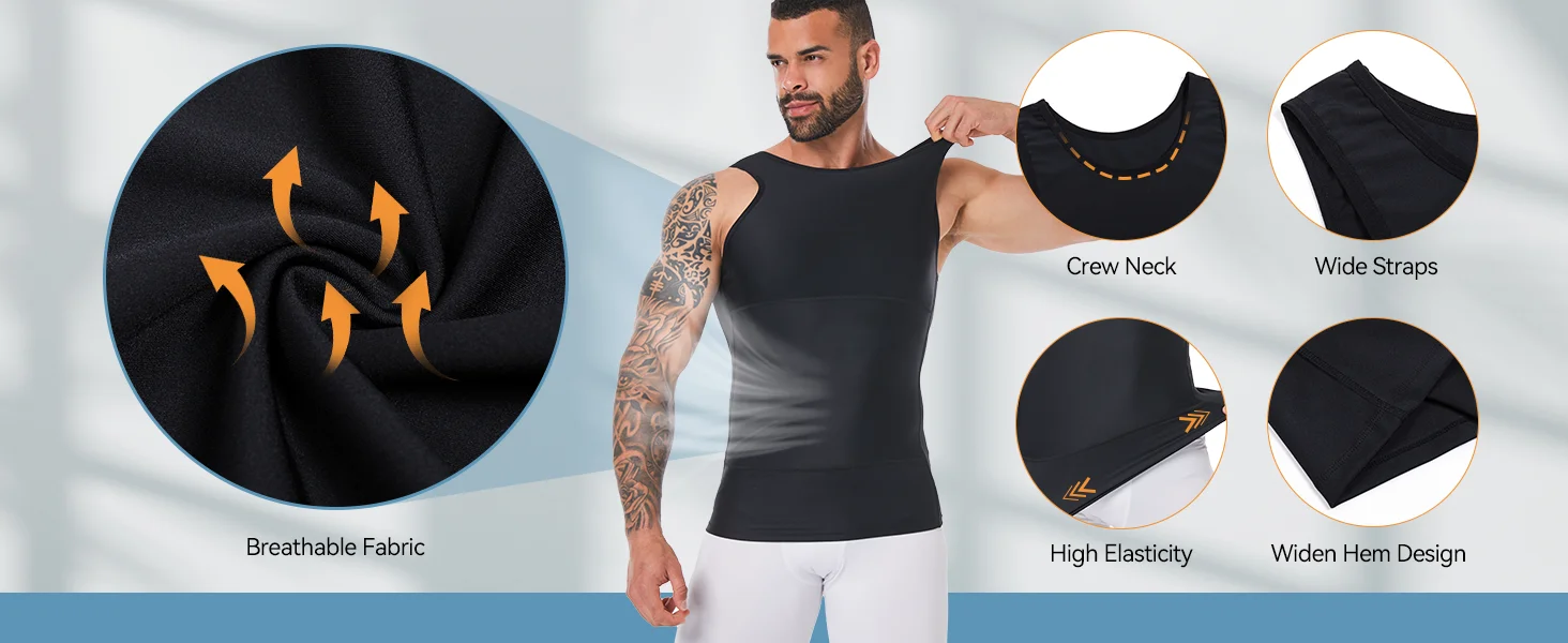 Men's Compression Tank Top Vest, Slimming Body Shaper Undershirt, Abs Abdomen Chest Control Workout Shapewear for Daily Fitness