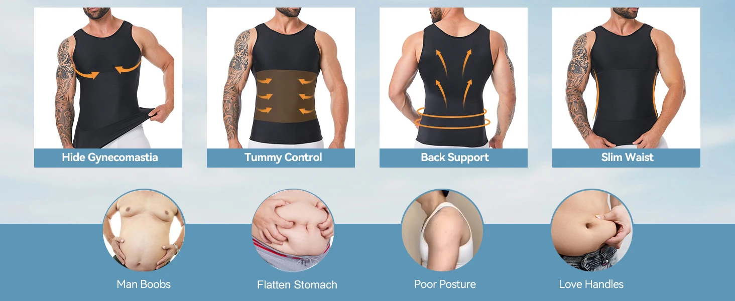 Men's Compression Tank Top Vest, Slimming Body Shaper Undershirt, Abs Abdomen Chest Control Workout Shapewear for Daily Fitness