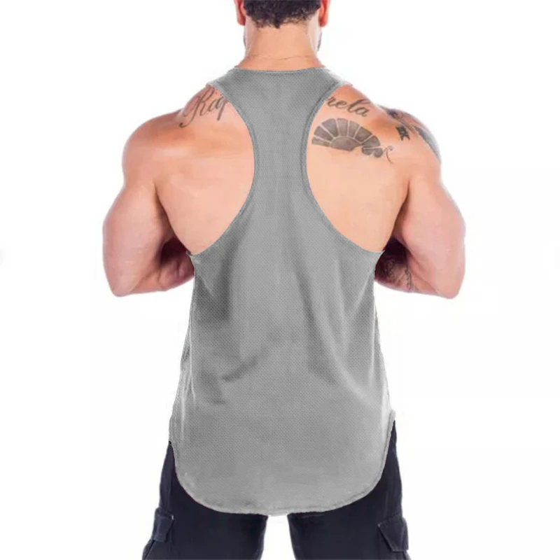 Mens Quick Dry Mesh Printed Loose Tank Tops, Y-Back Breathable Gym Vest, Polyester Fitness Bodybuilding Sleeveless Shirts