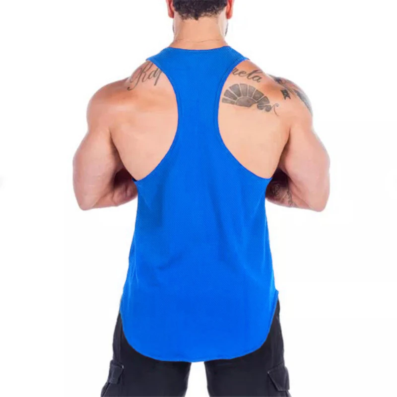 Mens Quick Dry Mesh Printed Loose Tank Tops, Y-Back Breathable Gym Vest, Polyester Fitness Bodybuilding Sleeveless Shirts